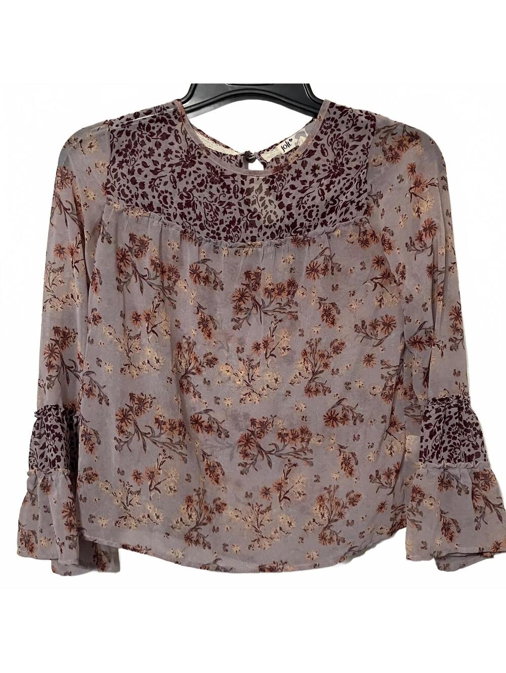 Jolt Coquette Artsy Romantic Feminine Floral Lightweight Yolk Sleeve Blouse XS
